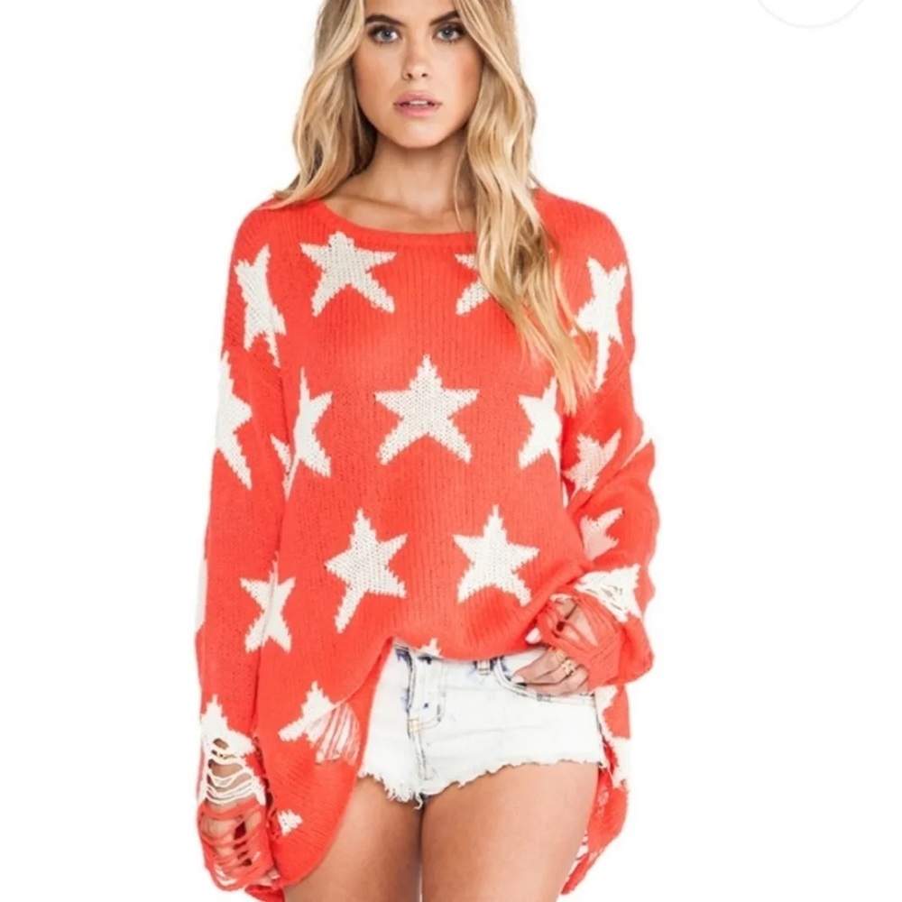 WildFox Seeing Stars Scarlet Red Oversized Luxury Sweater